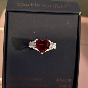 RED HEART RING SIZE 8 cubic zirconia pure silver plated SPARKLE AND ALLURE